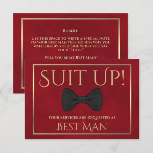 Red & Gold Be My Best Man Fun Bow Tie Card