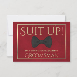 Red & Gold Be My Groomsman Fun Bow Tie Card