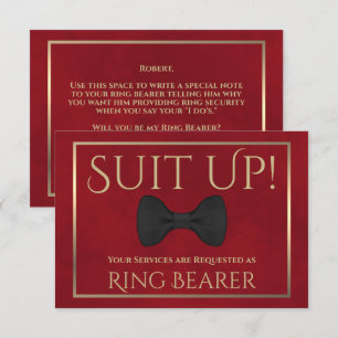 Red & Gold Be My Ring Bearer Fun Bow Tie Card