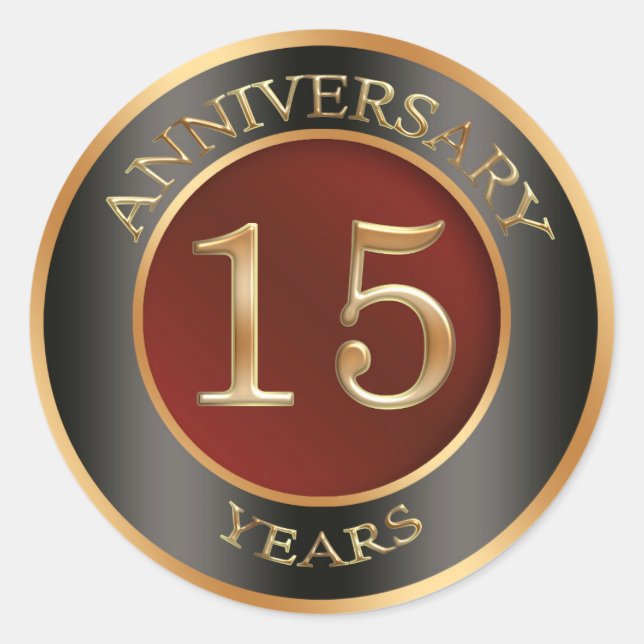 Red, gold, black 15th Wedding Anniversary Sticker (Front)