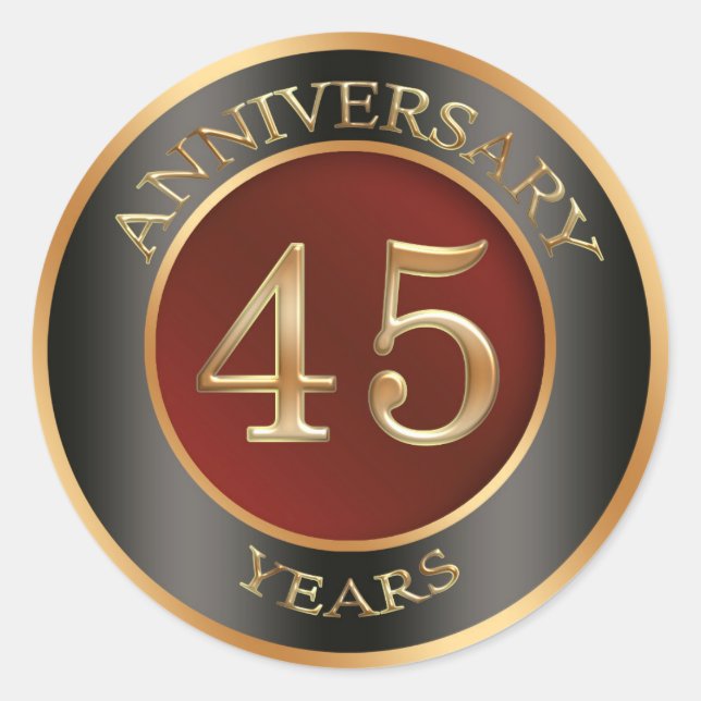 Red, gold, black 45th Wedding Anniversary Sticker (Front)