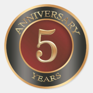 Red, gold, black 5th Wedding Anniversary Sticker
