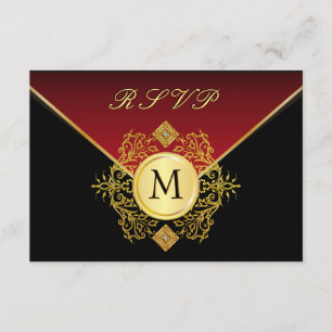 Red Gold Black Birthday Anniversary Wedding RSVP Card