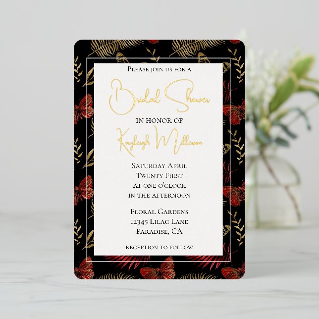 Red Gold Black Butterflies Leaves Bridal Shower (Standing Front)