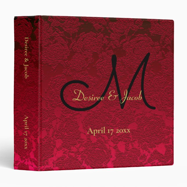 Red Gold Black Christmas Winter Wedding Monogram Binder (Front/Spine)
