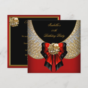Red Gold Black Elegant Birthday Party Invitation