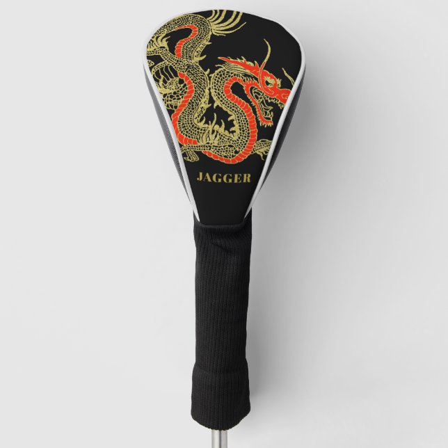 Red Gold Black Fantasy Chinese Dragon Golf Head Cover (Front)
