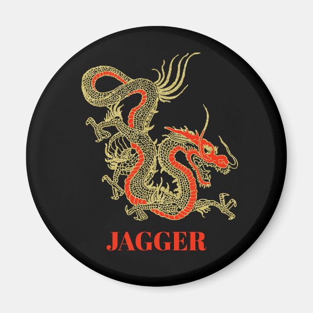 Red Gold Black Fantasy Chinese Dragon Magnet (Front)