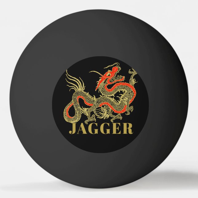 Red Gold Black Fantasy Chinese Dragon Monogram Ping Pong Ball (Front)
