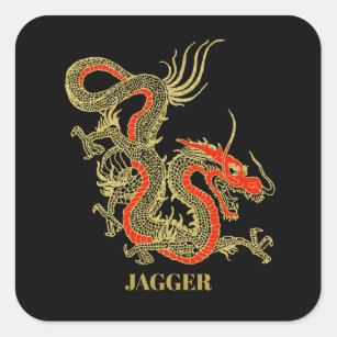 Red Gold Black Fantasy Chinese Dragon Square Sticker