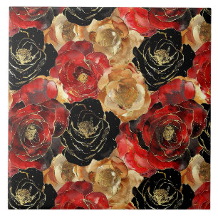 Red Gold Black Floral Tile