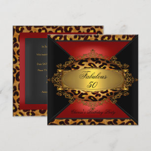 Red Gold Black Leopard Birthday Party 50th 50 2 Invitation