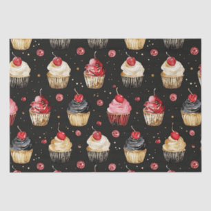 Red Gold Black Pink Cupcakes Cherry Birthday Tissue Paper