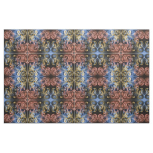 red gold blue black Fabric, colourful house Fabric