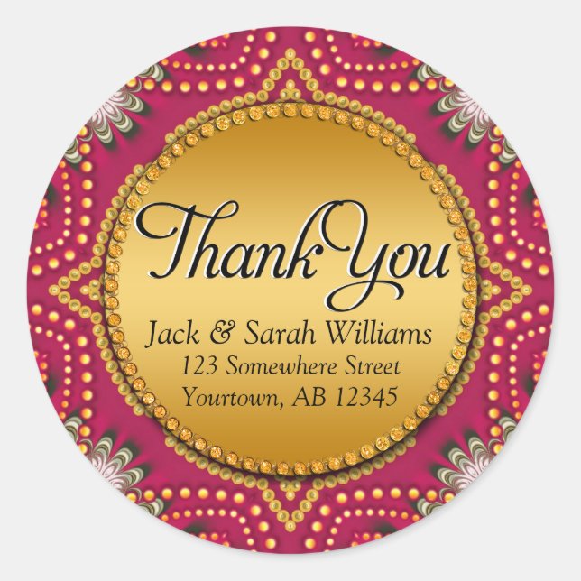 Red Gold Bohemian Thank You Sticker (Front)