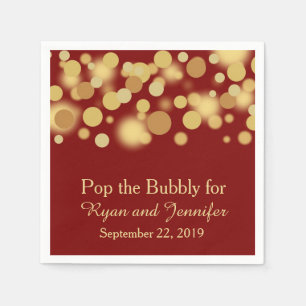 Red Gold Bokeh Personalized Wedding Napkins
