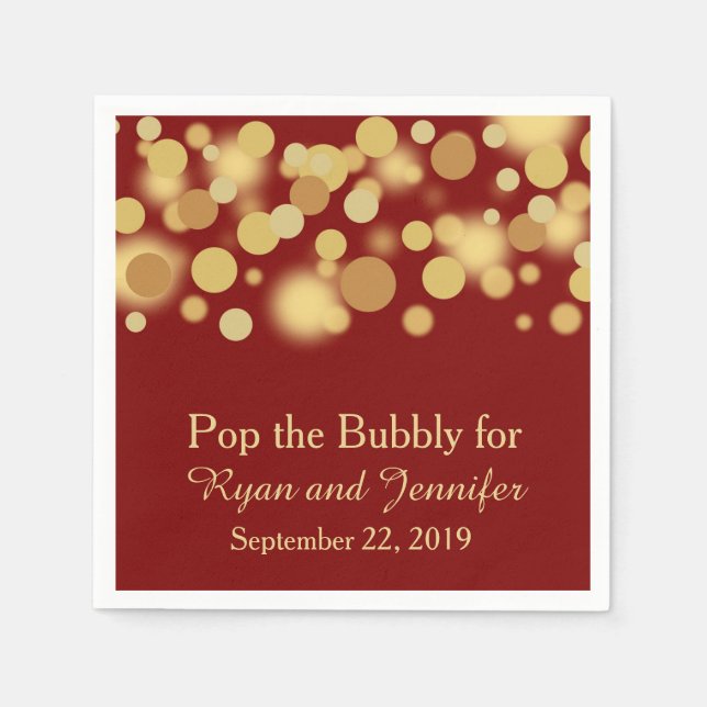 Red Gold Bokeh Personalized Wedding Napkins (Front)