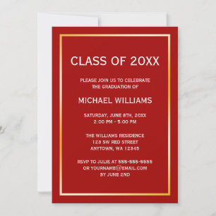 Red Gold Border Graduation Announcement