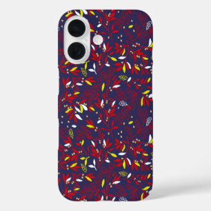 Red Gold Botanical Autumn Leaves iPhone 16 Case