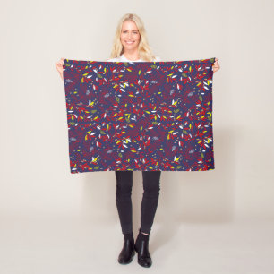 Red Gold Botanical Autumn Leaves Fleece Blanket
