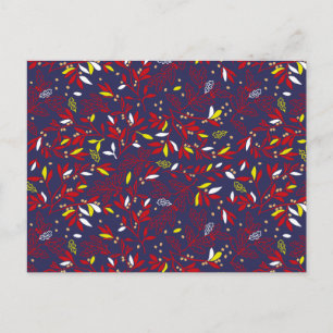 Red Gold Botanical Autumn Leaves Holiday Postcard