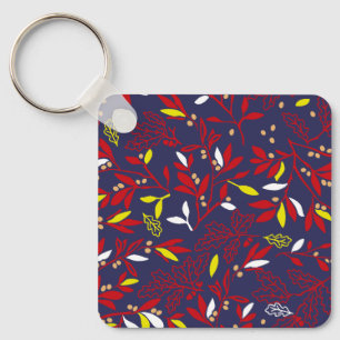 Red Gold Botanical Autumn Leaves Keychain