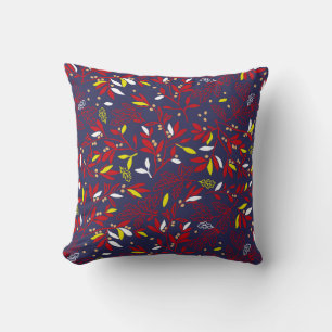 Red Gold Botanical Autumn Leaves Throw Pillow