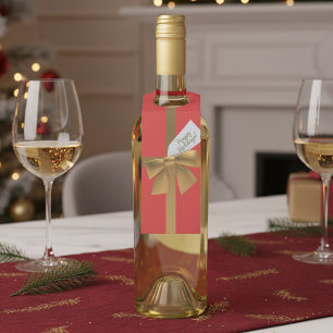Red & Gold Bow Happy Holiday Christmas Bottle Tags