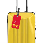 Red gold bow monogram initials elegant luggage tag<br><div class="desc">A red background. Decorated with a faux gold looking bow. Personalize and add your monogram letters and full name on the front. Your contact information on the back.</div>