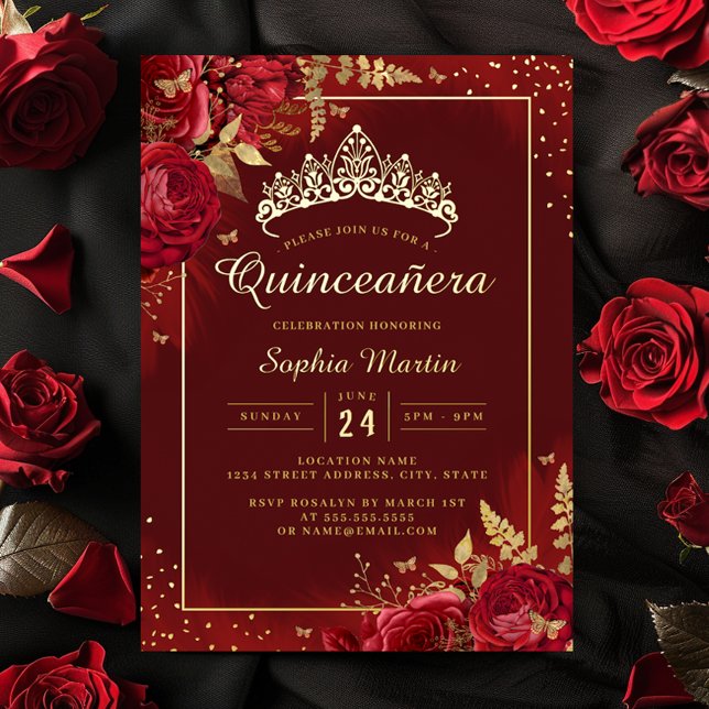 Red Gold Butterfly Floral Quinceanera  (Creator Uploaded)