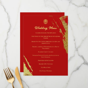 Red gold calligraphy brush stroke chinese wedding menu