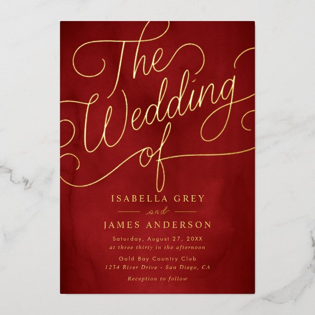 Red Gold Calligraphy Script Wedding  (Front)