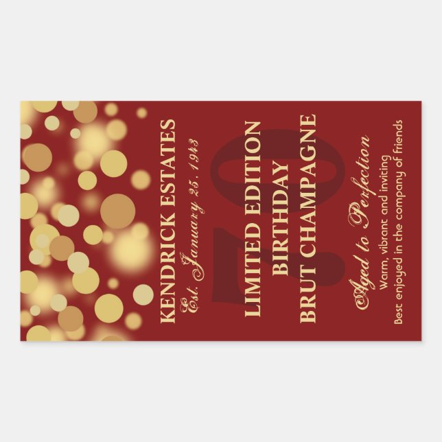 Red Gold Champagne Bubbles Birthday Label 750ml (Front)