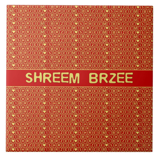 Red Gold Chant Shreem Brzee attract wealth Tile (Front)