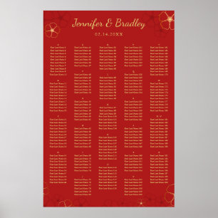Red Gold Cherry Bloss Seating Chart   Custom