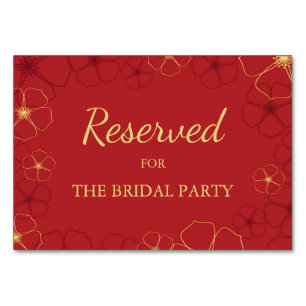 Red Gold Cherry Blossoms Reserved Table Sign Table Number