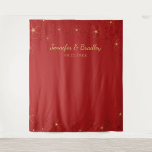 Red Gold Cherry Blossoms Wedding Photo Backdrop Tapestry