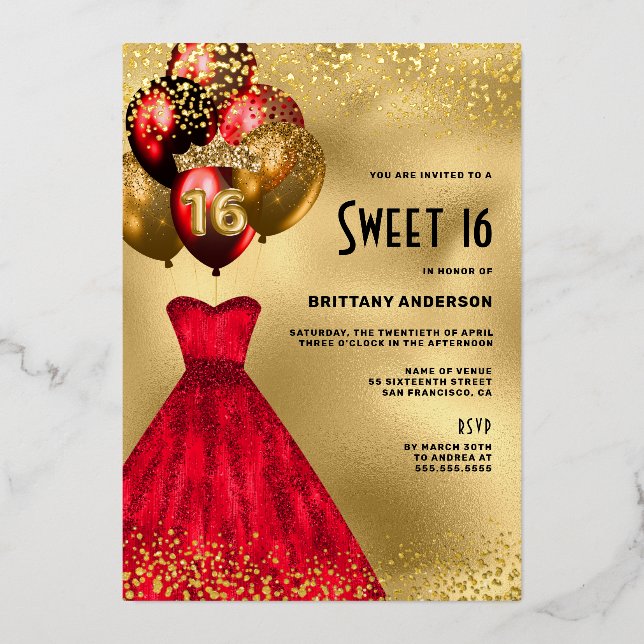 Red Gold Chic 16th Birthday Sweet 16 (Front)