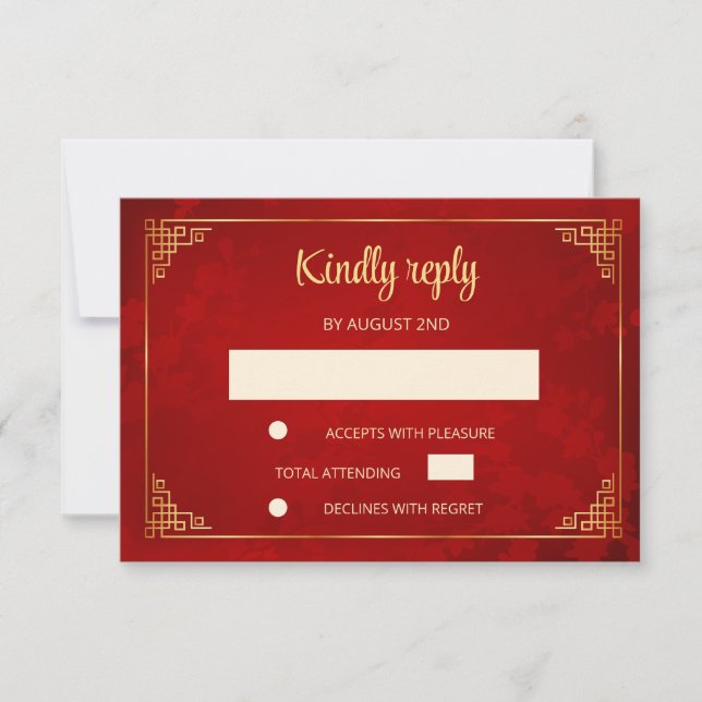  Red Gold Chinese Frame Wedding RSVP (Front)
