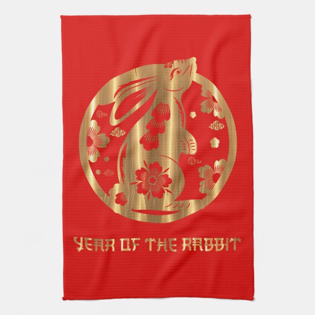 Red Gold Chinese New Year of Rabbit Kitchen Towel (Vertical)
