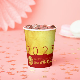 Red Gold Chinese Rabbit paper-cut 2023 PC Paper Cups