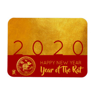 Red Gold Chinese Rat paper-cut 2020 F Magnet