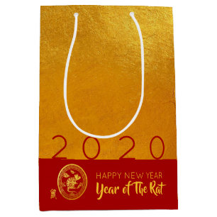 Red Gold Chinese Rat paper-cut 2020 M Gift Bag
