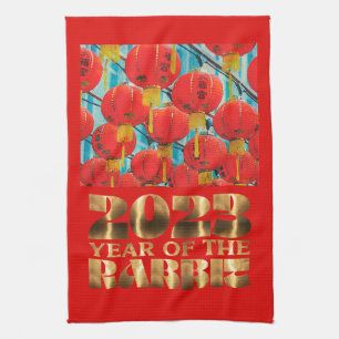 Red Gold Chinese Water Rabbit New Year Kitchen Towel