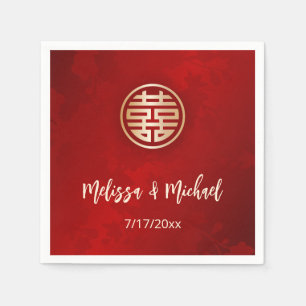 Red Gold Chinese Wedding Custom Napkin