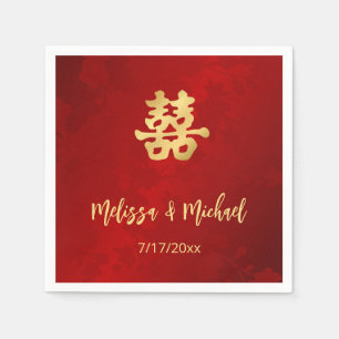   Red  Gold Chinese Wedding Custom  Napkin