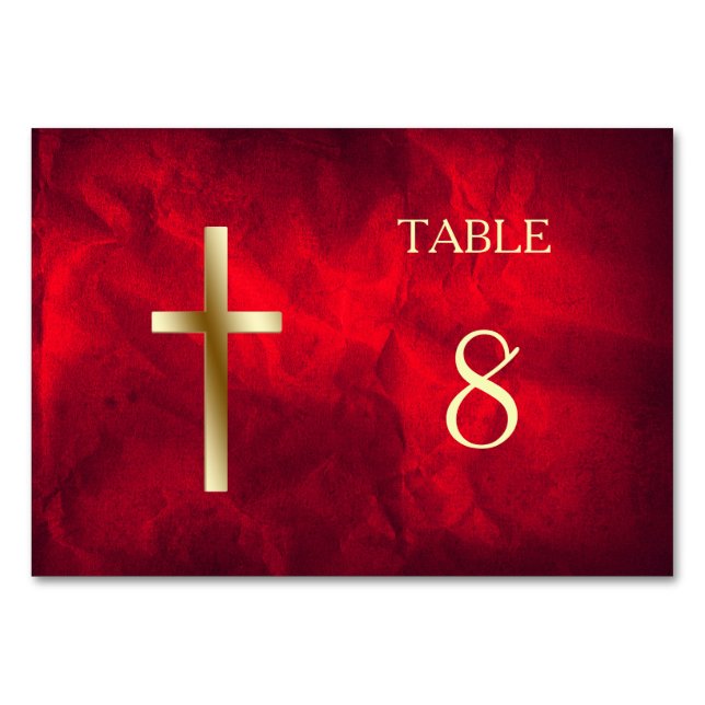 Red Gold Christian Cross Table Table Number (Front)