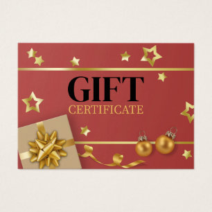 Red Gold Christmas Ball Stars Ribbon Gift Card