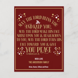 Red Gold Christmas Blessing Numbers 6:24-26 2020 Holiday Postcard