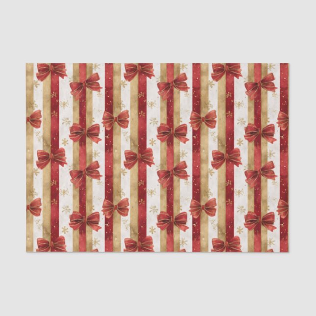 Red Gold Christmas Bows  Tissue Paper (Front)